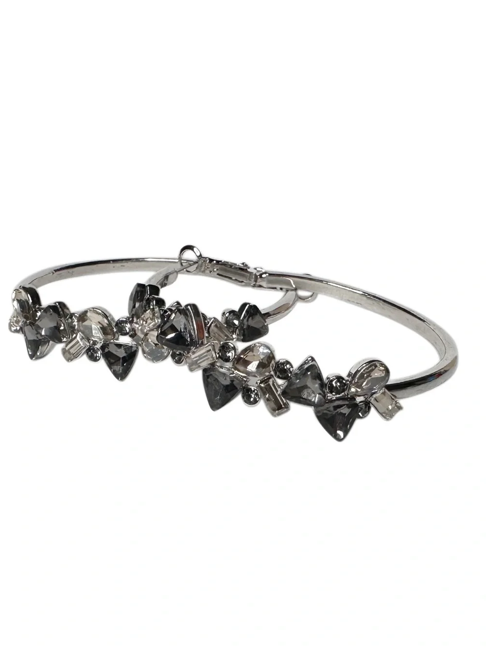 Silver Crystal Embellished Hoop Earrings - Women Jewelry